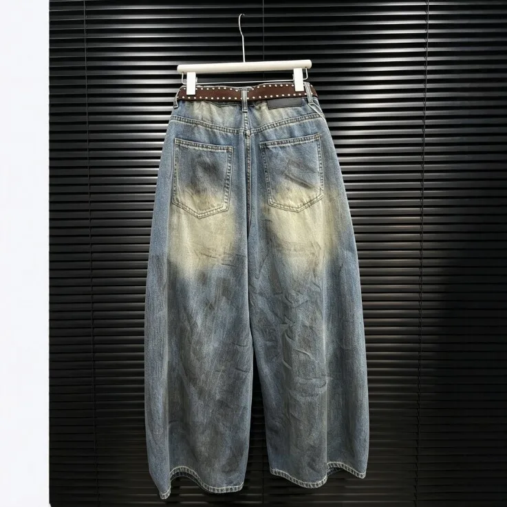Distressed Ripped Belt High Waist Cropped Loose Fit Vintage Streetwear with Belt Loops Cargo No Stretch Women Jeans Spring