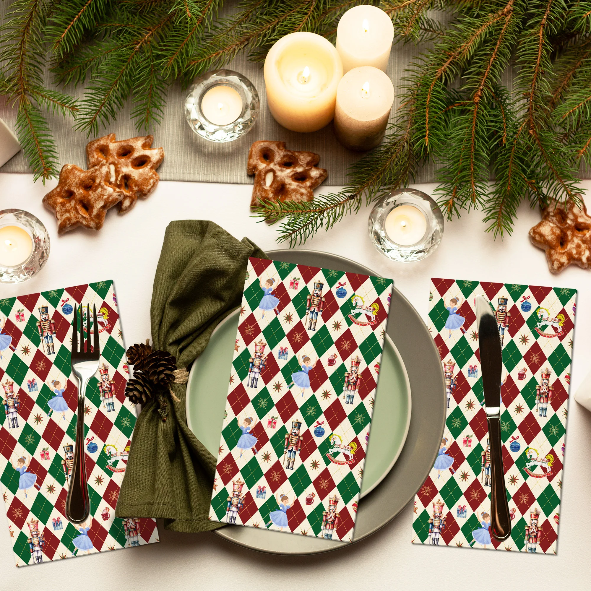 20/40/60/80pcs Christmas Nutcracker Ballerina Pattern Disposable Dinner Decorative Paper Napkin for Winter Party Tableware