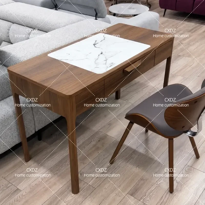 Solid Wood Desk with Drawers Marble Pattern Desktop Simple Modern Home Study Table Light Luxury Design for Office and Living