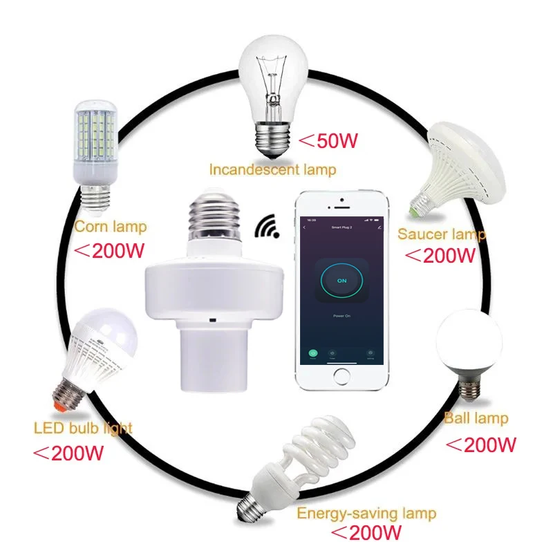 Imagem -02 - Adaptador de Tomada Tuya Wifi Inteligente Luz Base de Suporte da Lâmpada Vida Inteligente Controle App Funciona com Alexa Google Home Ac85265v E27 E26