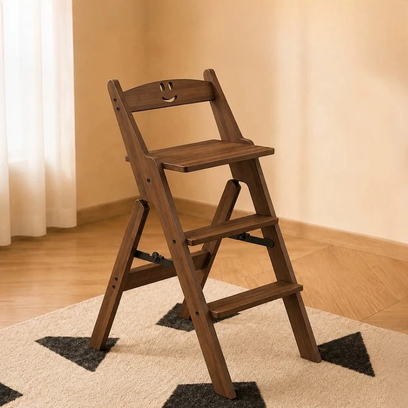 Indoor Climbing Pedal Stairs Multi-function Folding Dual-use Kitchen Ladder Stool Three Steps Solid Wood Back Chair High-footed
