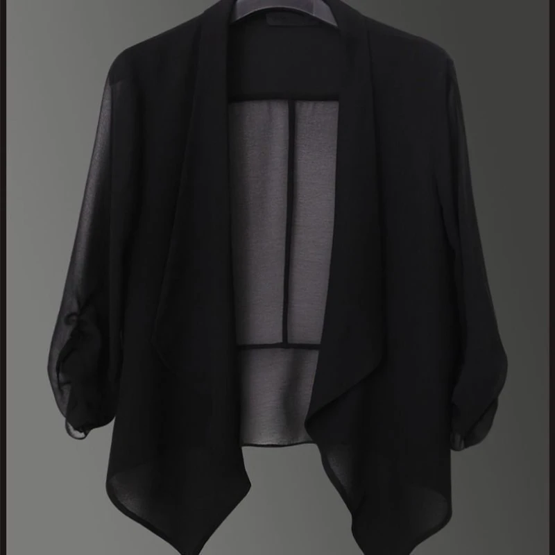 Chiffon Thin Asymmetrical Vintage Cardigan Summer New Short Sleeve Solid All-match Casual Shir Tops Fashion Office Women Clothes