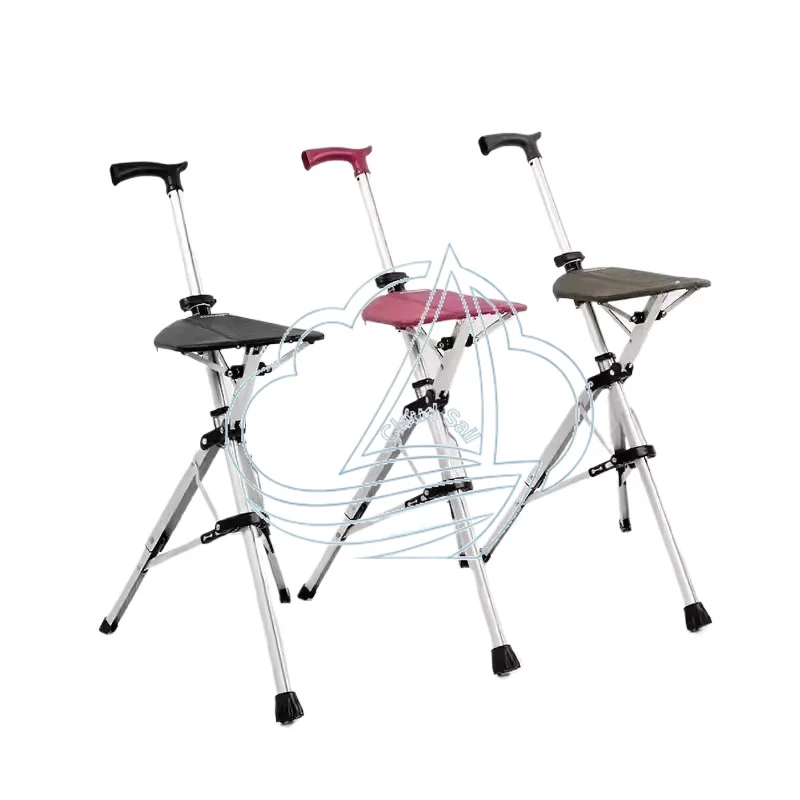 Foldable Cane Chair Multi-Functional Non-Slip Handheld Cane Stool 2-in-1 Walking Seat for Elderly Outdoor Daily Use