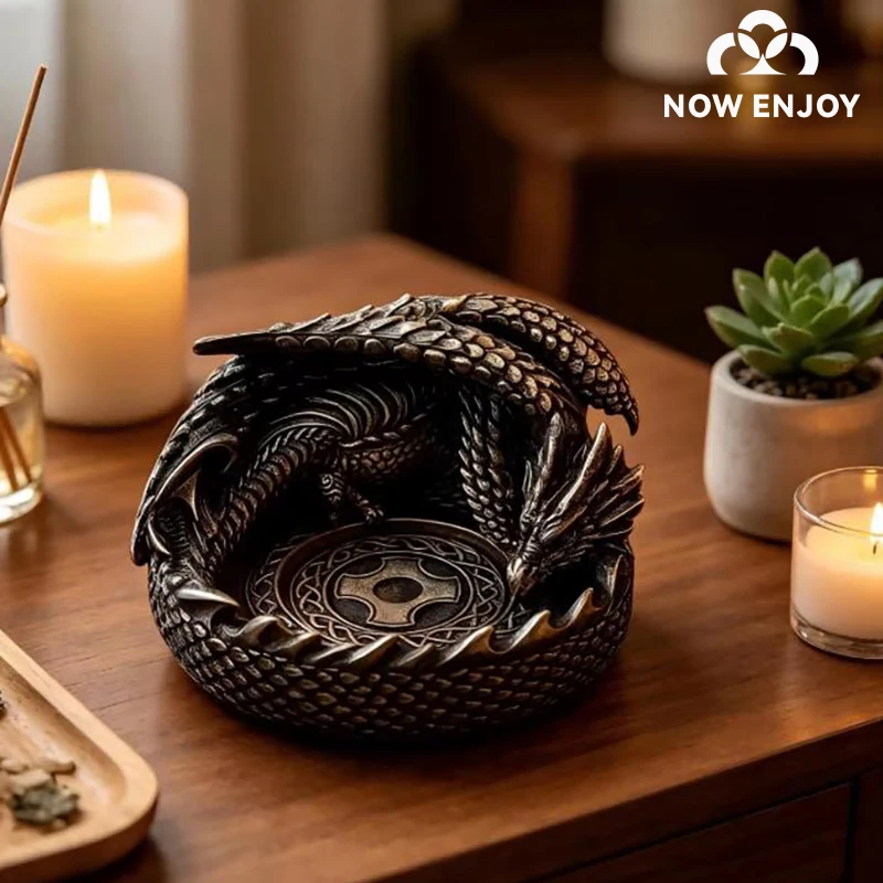 NOW ENJOY New Medieval Dragon Sculpture Resin Ashtray Gothic Embossed Cigarette Holder For Home Bar Room Desktop Tabletop Decor