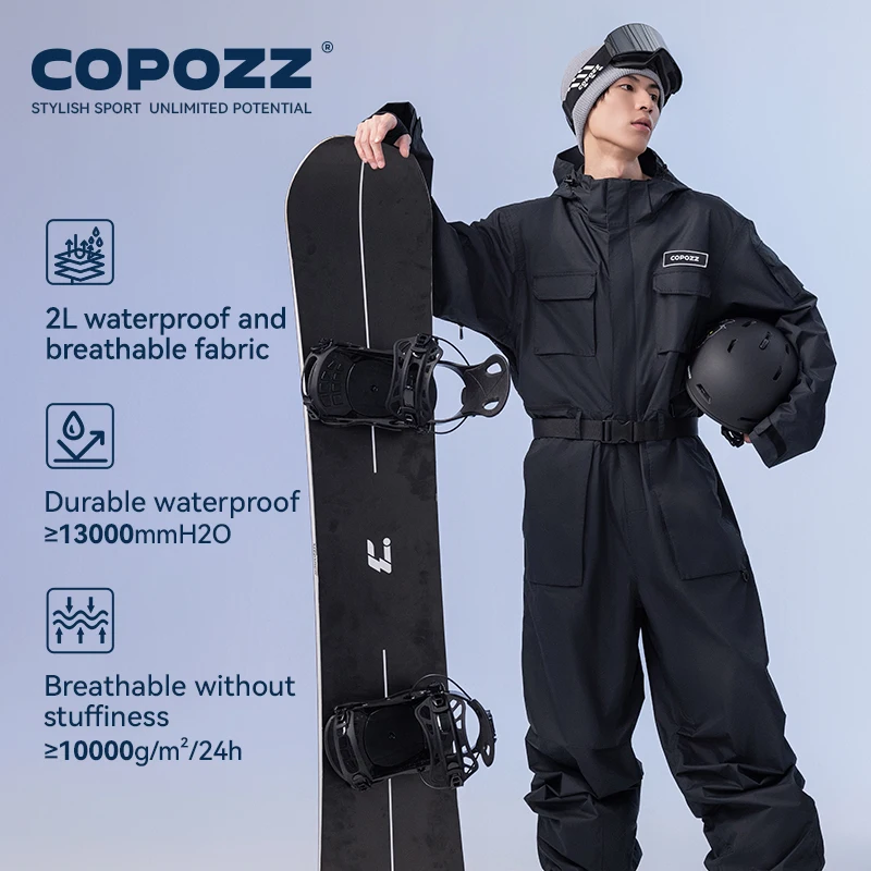 COPOZZ-Combinaison de ski une pièce pour hommes et femmes, sports de plein air, salopette 506, imperméable, combinaison trempée à capuche, hiver, 2024