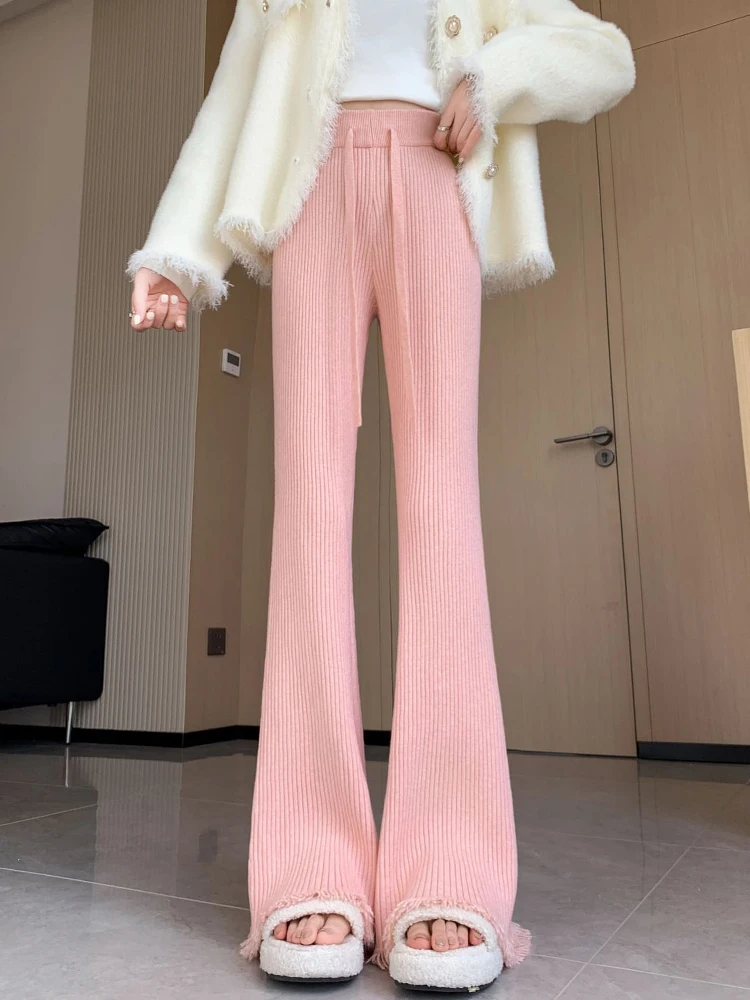 Casual Knitted Sweaters for Women Streetwear French Style Fashion Pants Loose Solid Wide Leg Pants 2023 New Autumn Winter Pants