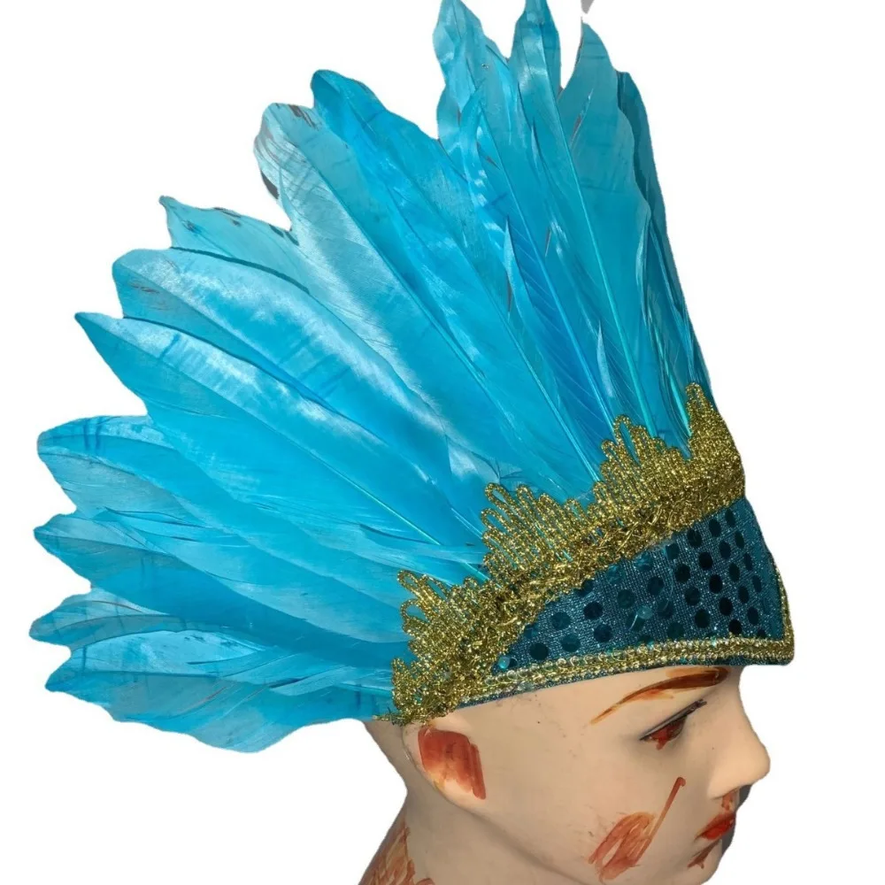 Adjustable Feather Headdress Head-mounted Colorful Chief Headdress Vintage Hair Band Carnival Costume Headwear Halloween
