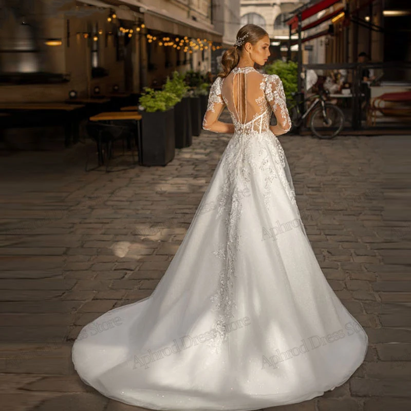 Romantic Wedding Dresses Gorgeous Bridal Gowns Full Sleeves Backless A-Line Robes For Brides Tulle Tiered Vestidos De Novia 2024