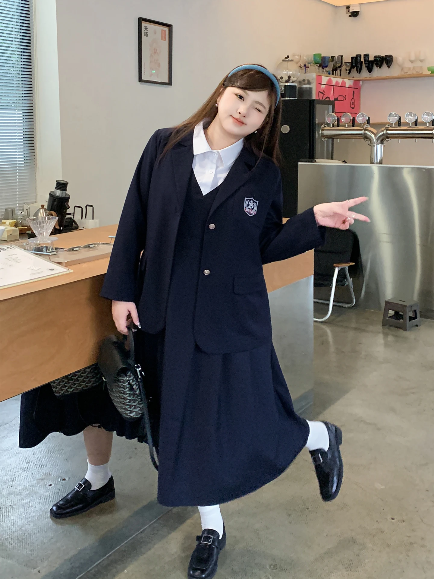 

YUZI Fish Roe Academy Style Suit Set Jacket A-Line Skirt Fake Two-Piece Spring Commute Slimming plus Size Women's Wear