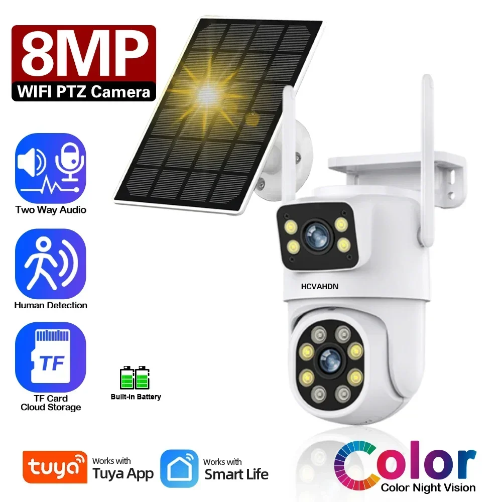 

Smart Life 4K Wifi Solar PTZ Security Camera Dual Lens Outdoor Auto Tracking Wirelesss CCTV Video Surveillance Camera Tuya 8MP