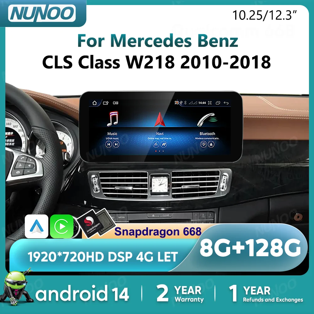 NUNOO 128GB Android CarPlay For Mercedes Benz CLS Class C218 W218 X218 2010-2018 GPS Car Multimedia PlayerNavigation DSP Radio