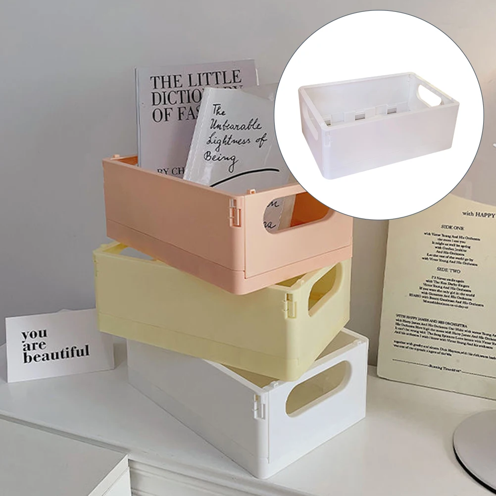 

Foldable Plastic Storage Basket Multi-Function Desk Organizer Bedroom Makeup Box Book Holder Desktop Container