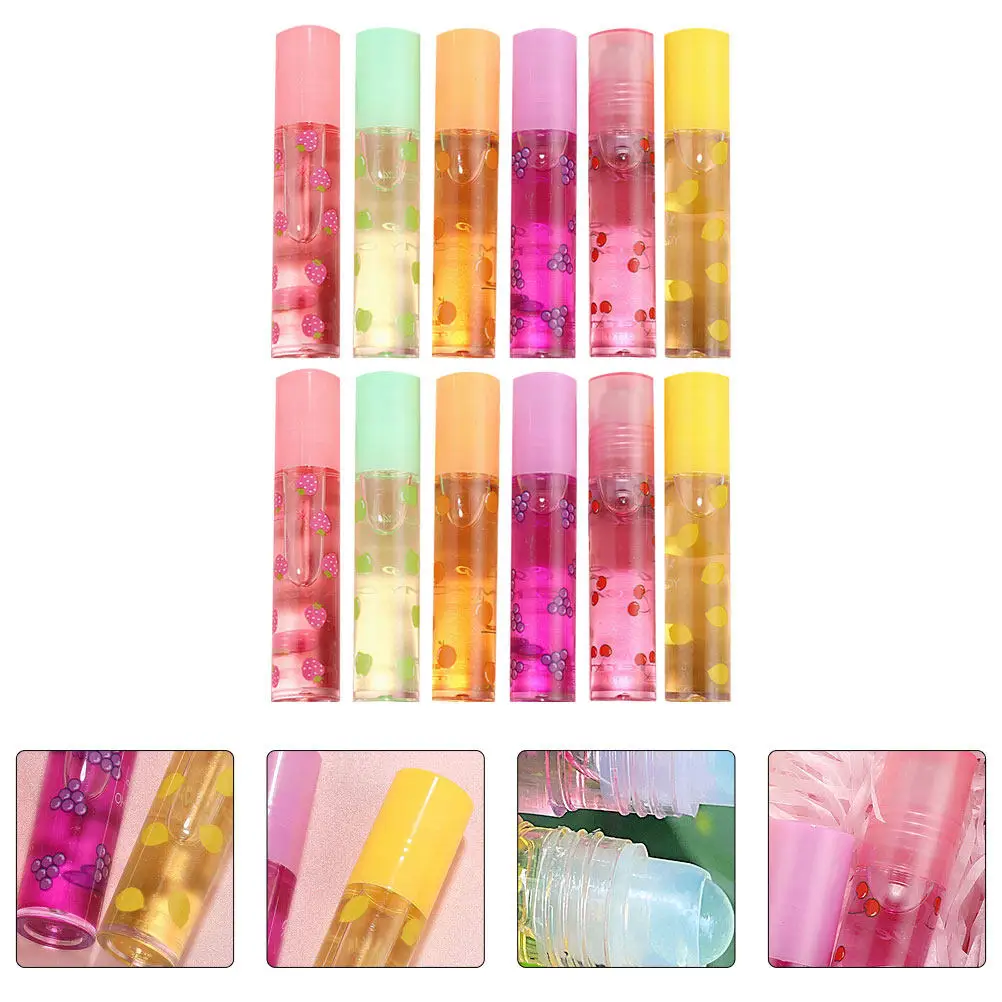 12Pcs Transparent Fruit Lip Gloss Colorless Moisturizing Lipstick Portable Lightweight Lip Protector Liquid Lipsticks
