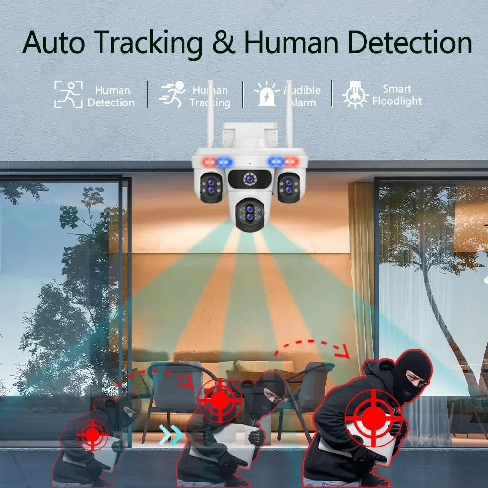 HD 35MP WIFI PTZ Camera 30X ZOOM IP CCTV Outdoor Waterproof Camera Multi-Lens 4 Screen Two-Way Intercom Auto Tracking FFvideo