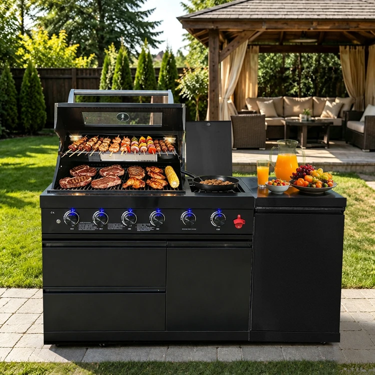 Warehouse Ready SS304 BBQ Island, Custom 4-Burner Outdoor Kitchen Bar for Outdoor Living