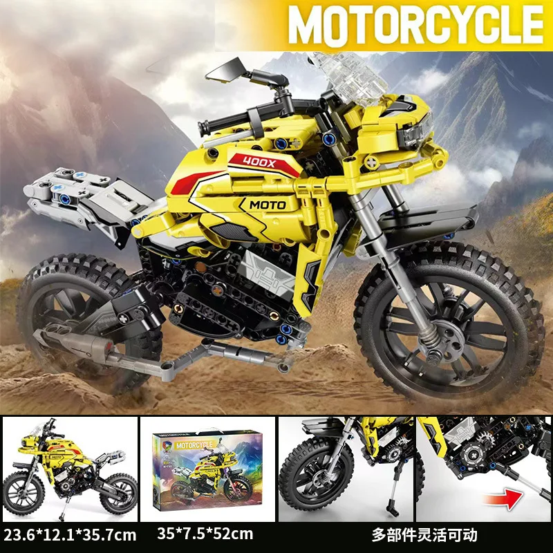 Motocicleta de juguete para niños, regalo Compatible con estilo Lego, bloques de construcción de bicicletas todoterreno, modelo de ensamblaje, construcción móvil para niños y adultos