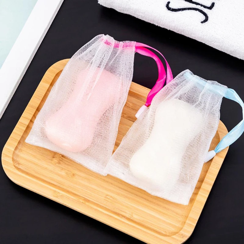 Double-layer Soap Saver Bag Quickly Foam Drawstring Design Non-slip Portable Handmade Soap Foaming Net for bath brush reuse