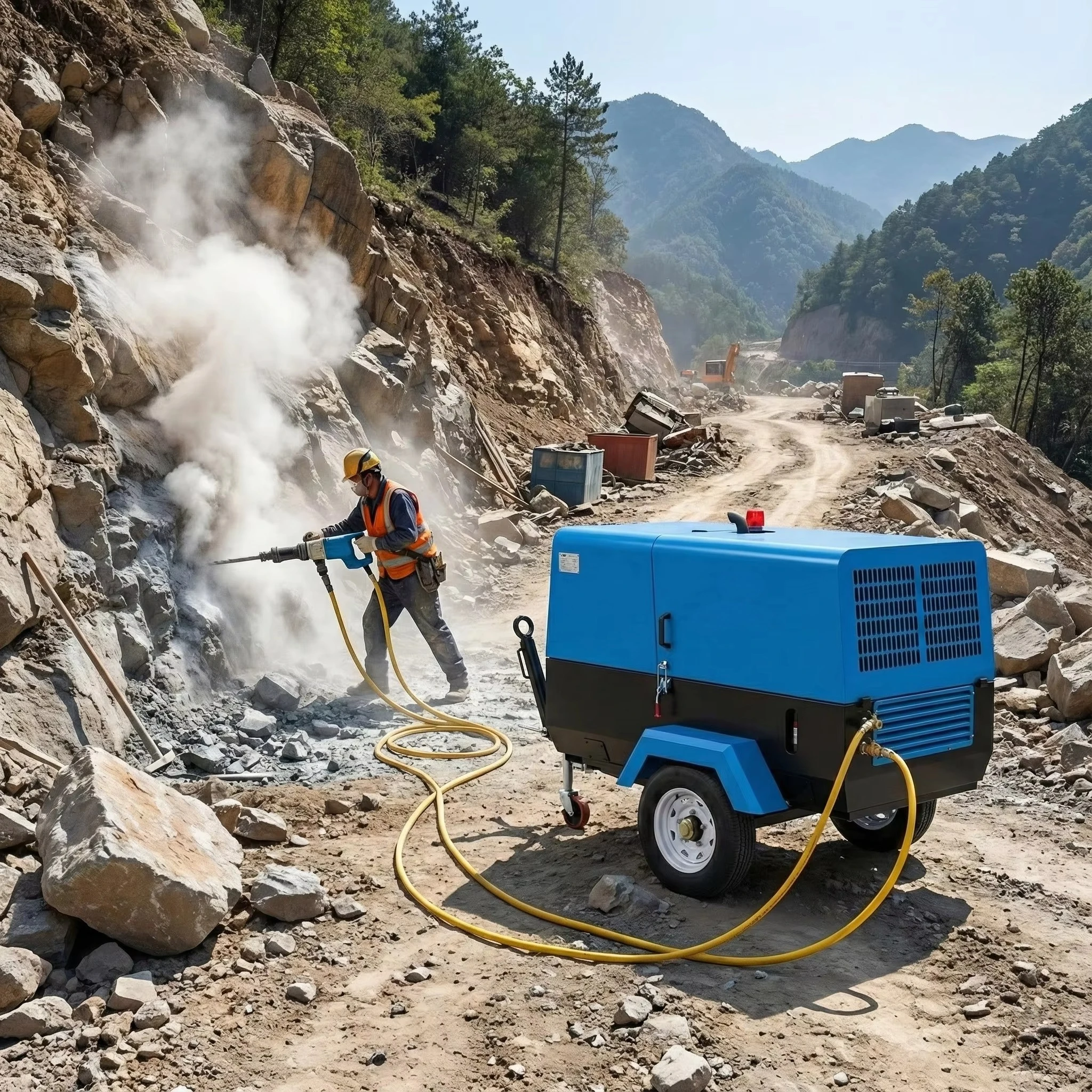 Diesel Screw Air Compressor Anti Dust Mobile Trailer Unit For Mining Site Harsh Environment Operation