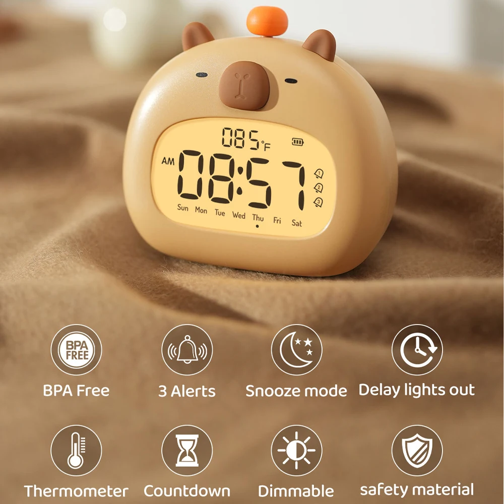 Capybara Night Light Cute Capybara Alarm Clock Animal Alarm Clock USB Rechargeable Creative Desktop Decorative Lamp Children\'s