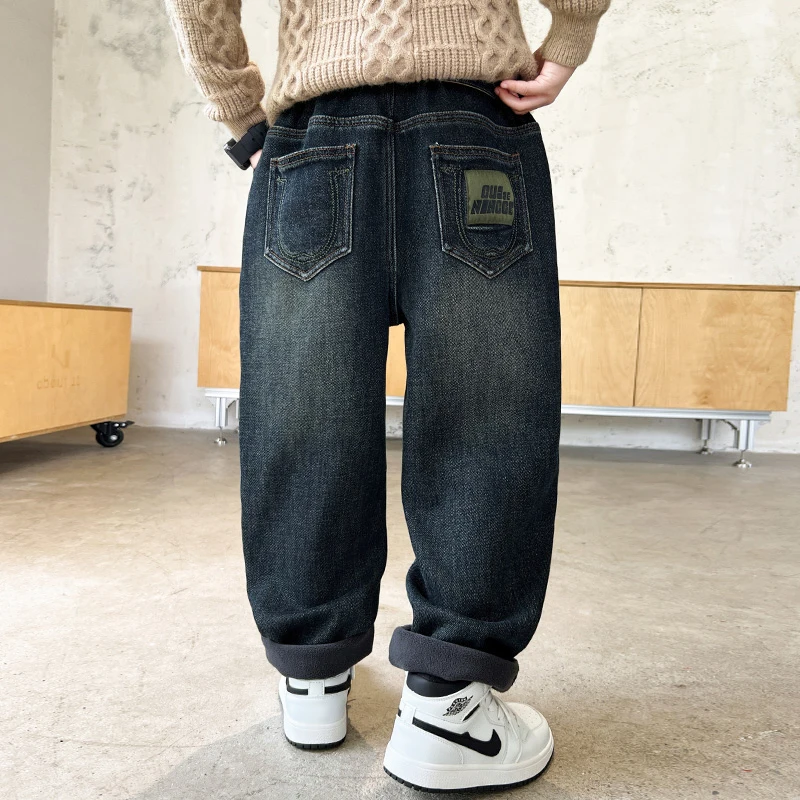 ربيع الخريف الاطفال الطفل الجينز العادي للمراهقين الصبي عادية خمر الأزرق الداكن الدنيم السراويل 2025 سن جديد 5 6 7 8 9 10 11 12 13 14Y