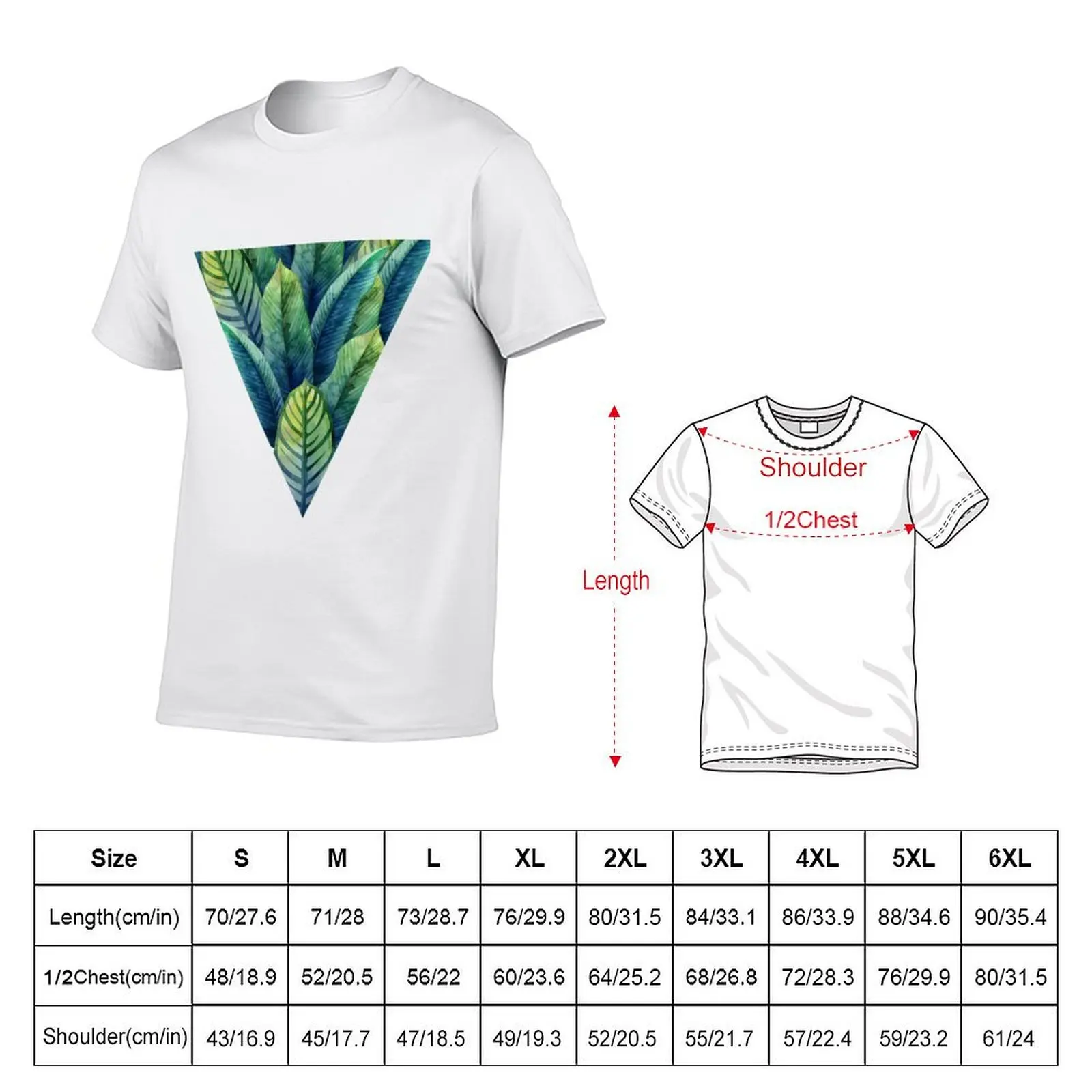 Watercolor heliconia leaves in the shape of triangle T-Shirt man graphic t shirt cotton t shirts man 100% T-Shirt