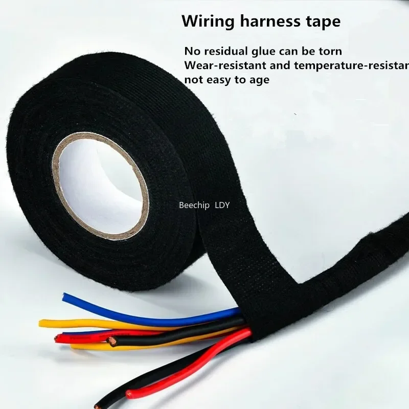 25M Black Adhesive Cloth Fabric Tape - Automotive Wiring Harness & Cable Loom Wrap for Car Auto Electrical Wire Protection