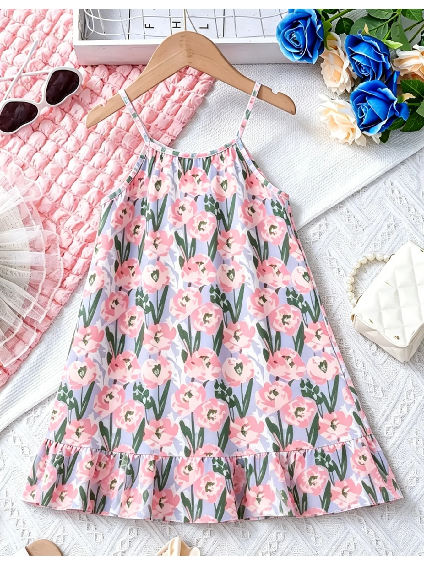 Adjustable Casual Comfortable round Neck Sleeveless Printed Dress Top for Children And Women Suspender Detail Perfect Fit
