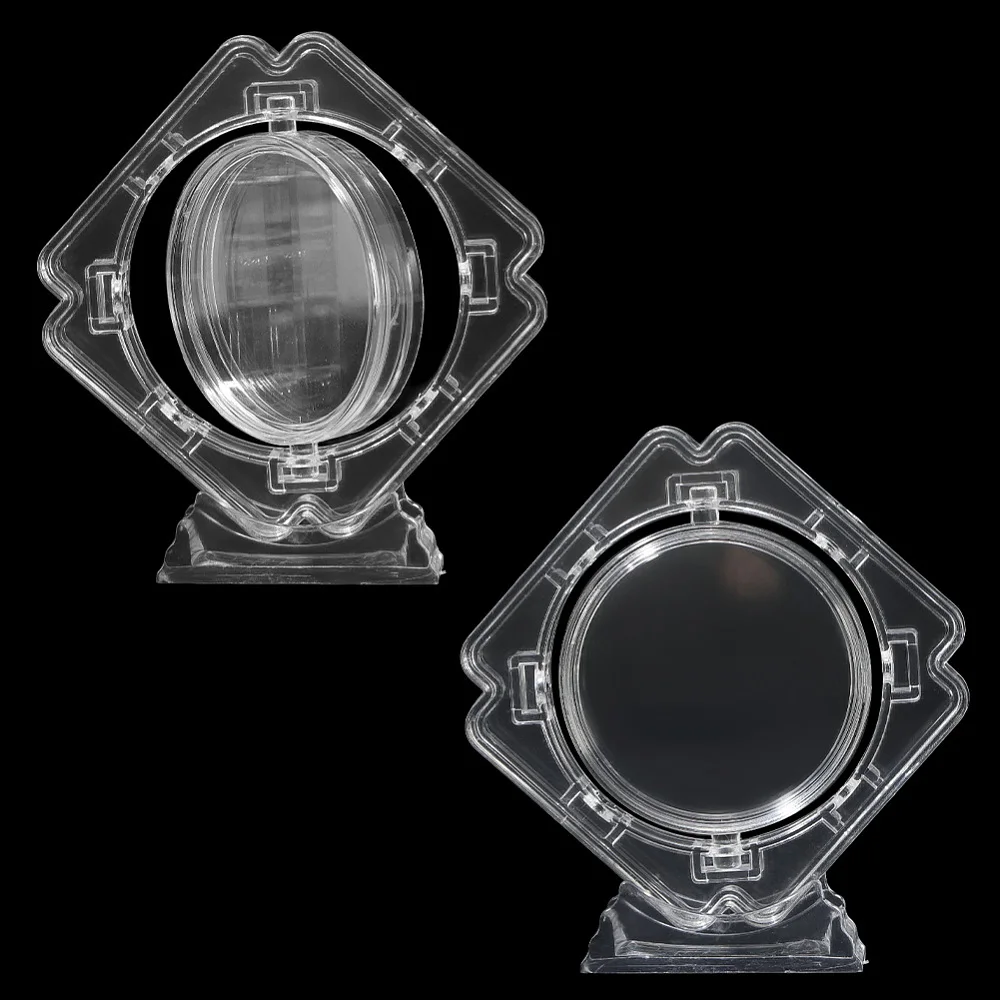 2Pcs 2.83x3.07in 3D Floating Display Case Bulk Challenge Holder Small Transparent Square Plastic Rotatable Protector Storage Box