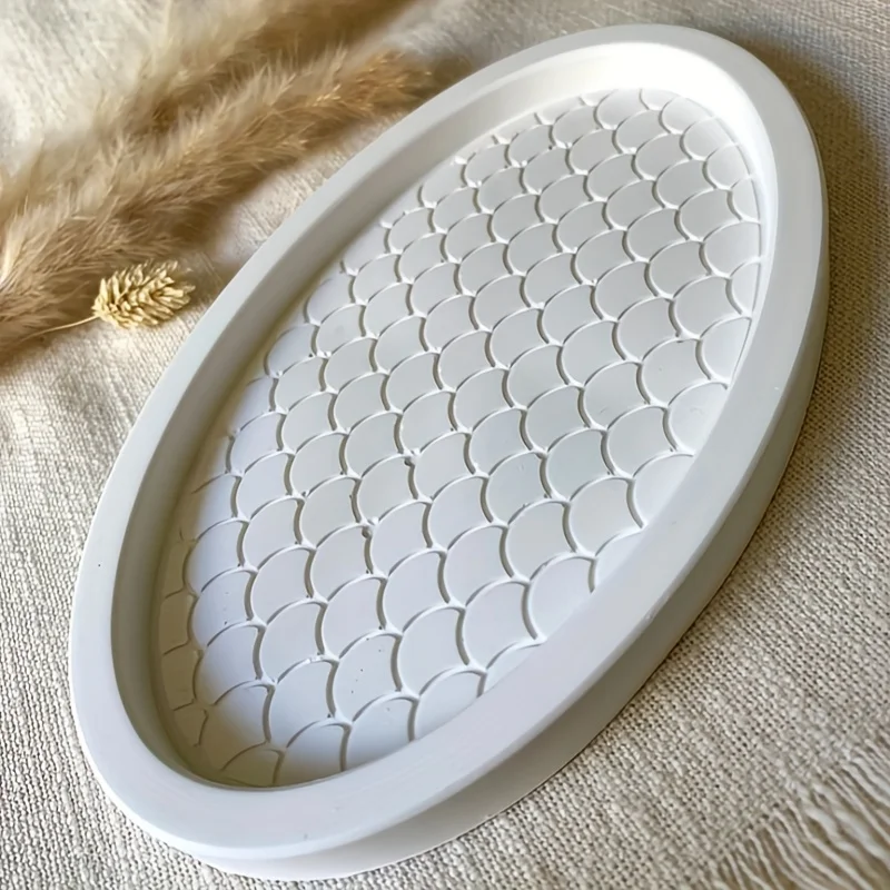 Resin Casting Molds 1pc Fish Scale Pattern Oval Tray Epoxy Mold DIY Irregular Pallet Mould Handmade Gypsum Plaster Scale Plate