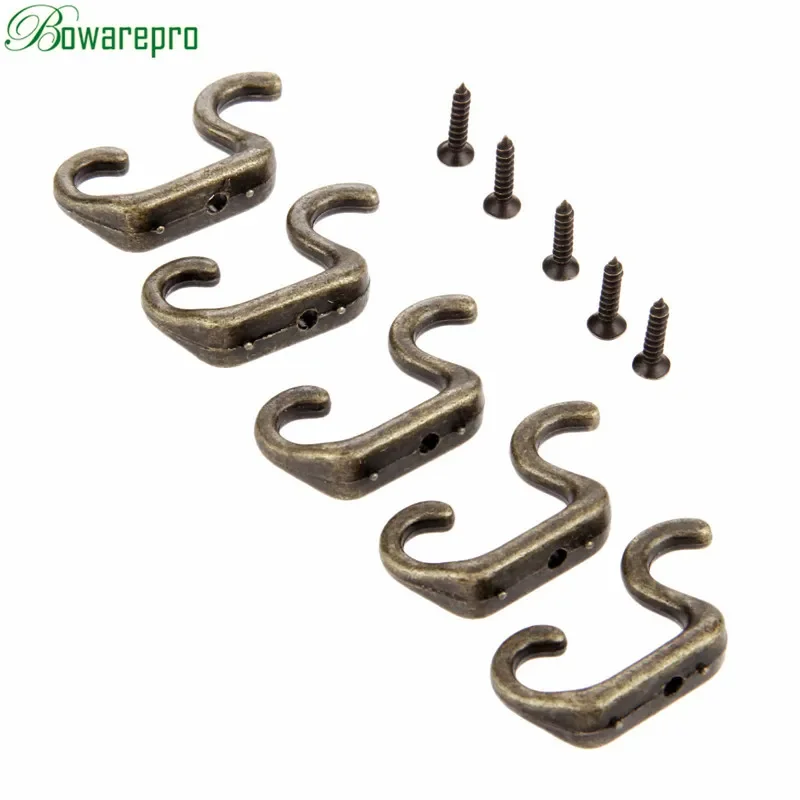 bowarepro 5Pcs Antique Furniture Door Hooks Bathroom Wall Hanger Towel Clothes Hat Coat Hanging Hooks Furniture Hardware 34*21mm