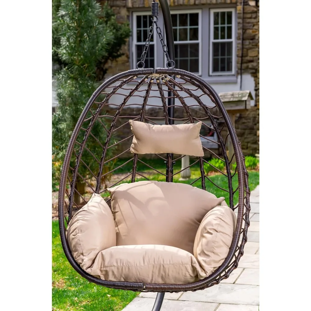 Hanging Swing Egg Chair with Bracket Swing Hammock Chair Indoor/Outdoor Hanging Swing Chair with Cushioned Headrest Load Capaci