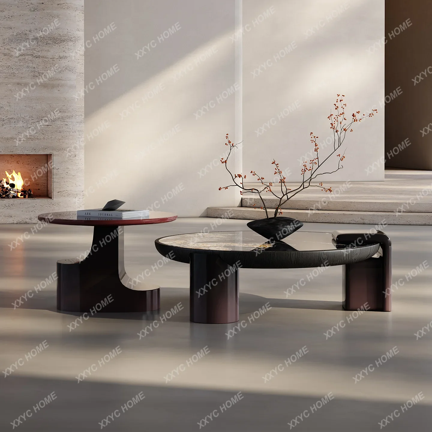 minimalist rock slab coffee table living room home art round gradual change paint coffee table