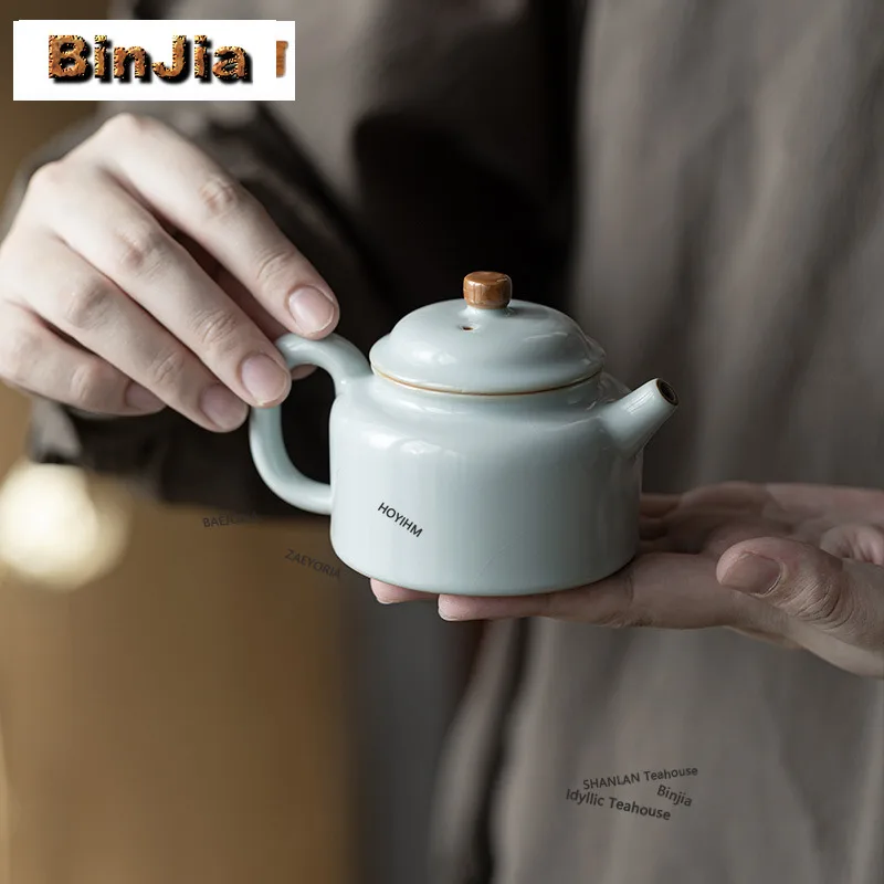 BAEJORIA 140ml Azure Ru Kiln Porcelain De Zhong Teapot Handmade Ice Cracked Glaze Pot Tea Maker Kettle Teaset Accessories Gifts