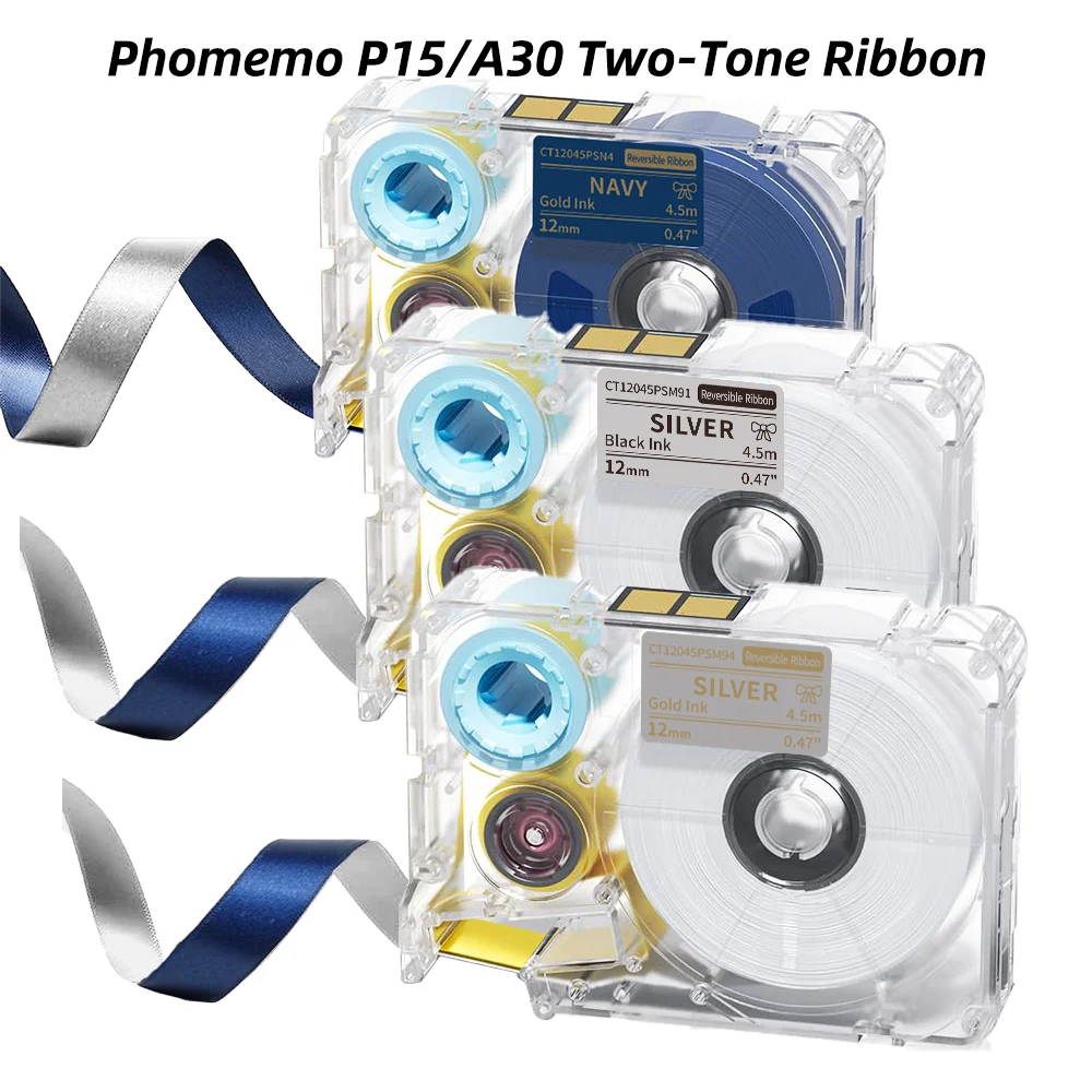 Phomemo A30 P15 Two-Tone Fabric Ribbon Cartridges 12mm x 4.5m Satin Ribbons for Gift Wrapping Wedding Bouquets DIY Crafts