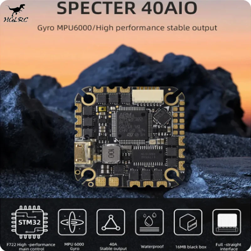 HGLRC SPECTER F722 40A AIO 4-6S Flight Controller MPU6000 40A ESC 25.5x25.5mm for 2-4 inch RC FPV Freestyle Drone