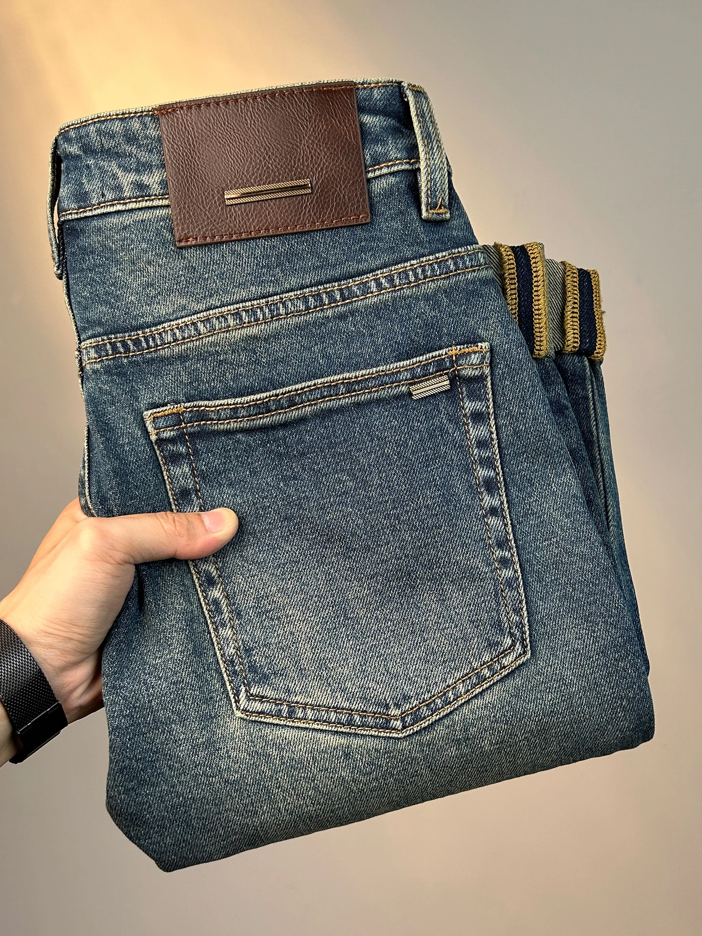 

Мужские джинсы премиум-класса, свободного кроя, прямые, повседневные, осенне-зимние, винтажные, синие, универсальные, для отдыха