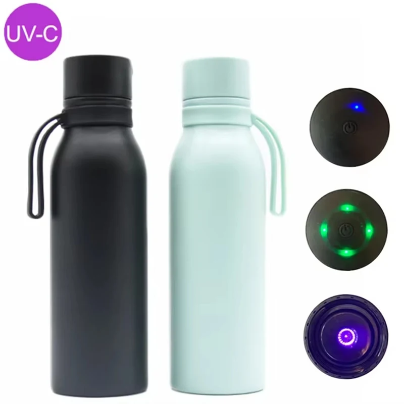 Smart UV-C Sterilizing Bottle 700ml Self Cleaning Stainless Steel Water Bottle Portable Insulated for Gym Travel Outdoor