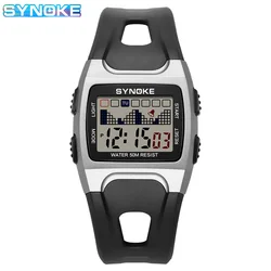 Kids Black PU Strap Water Resistant Wristwatch Square Dial Digital Sport Watch For Boy Gift