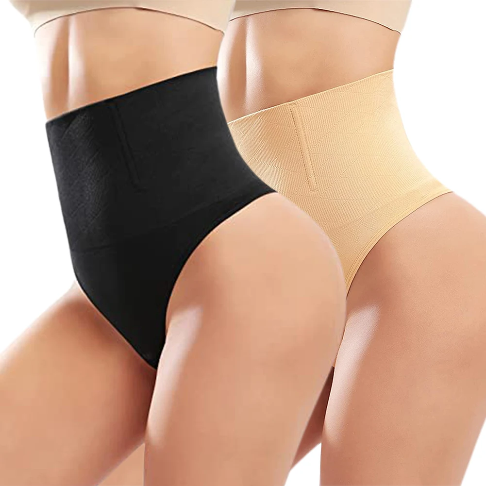 2pcs Women\'s Underwear Tummy Control Thong High Waisted Body Shaper Panty Trainer Butt Lifter Knickers Seamless Shapewear