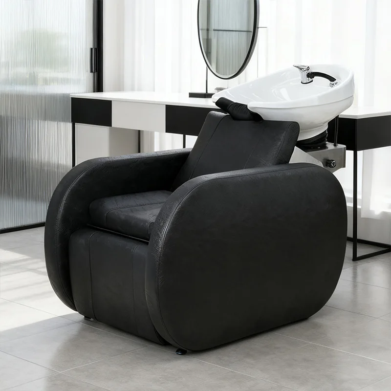 Hot Sell Dual-motor Shampoo Chair Modern High-end Synthetic Leather Shampoo Bed With Ceramic Basin For Hair Salons & Barber Shop