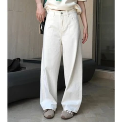 2024 Women Autumn Wide Leg White Denim Pants High Waist Cotton Stright Pants Fashion Clothes Pants Female Trousers