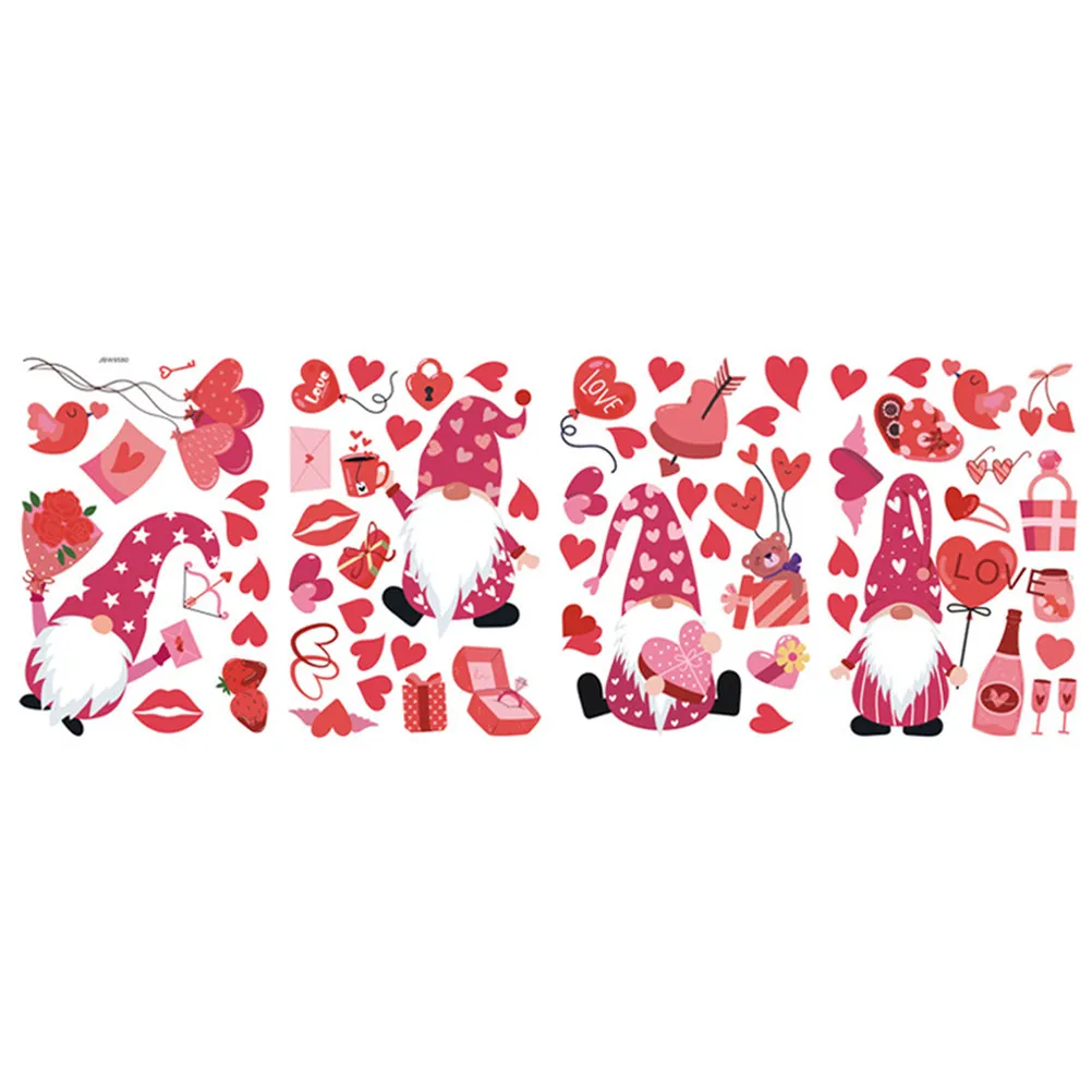 Valentine's Day Window Clings Easy Peel Gnome Glass Sticker Party Decoration Valentine's Wall Decal Home Decor