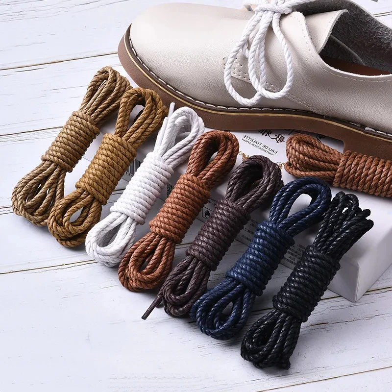أحذية من الجلد الأربطة المستديرة أربطة الحذاء القطنية الخشنة حبل أبيض وأسود بني مشمع البريطانية أحذية كاجوال أحذية الكاحل الأربطة 1 زوج