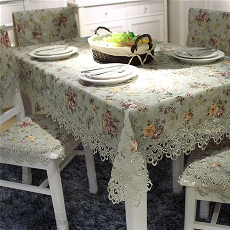 Designer Embroidered Lace Crochet Tablecloth Elegant European Rustic Floral Table Decoration Chair Cover Table Runner Clouth