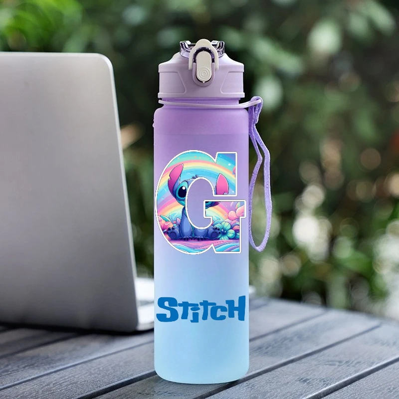 750ML 레터 A-Z 릴로 스티치 빨대 물병 피트니스 드링크 보틀 휴대용 로프 여행 티컵 여행용 사무실 주전자