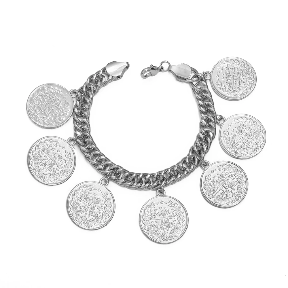 Anniyo Turkish Coin Bracelet for Women Men Turkey\'s Ancient Coins Banglet Turk Jewelry Gold and Silver Color  #122601