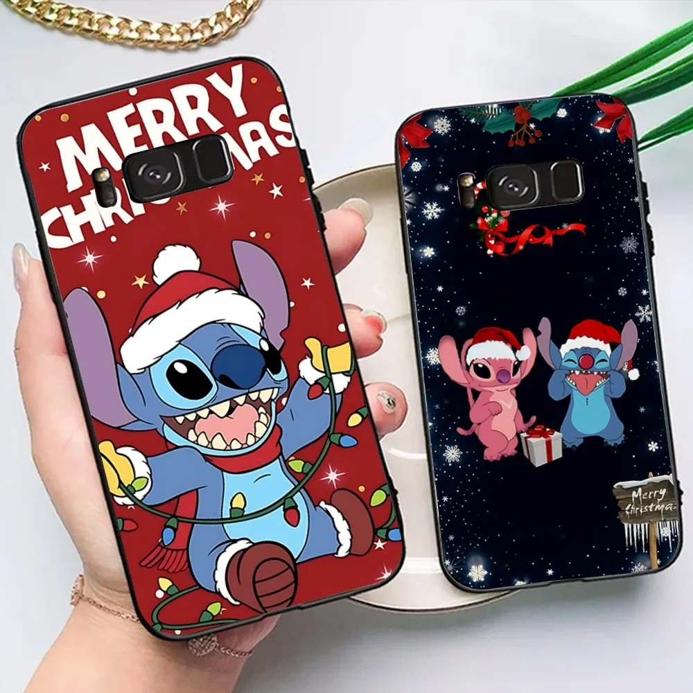 D-Disney-Stitch Christmas Phone Case For Samsung Galaxy A52 A12 A51 S21 Edge S22ULTRA S23 S20LITE Plus Ultra Black Cover