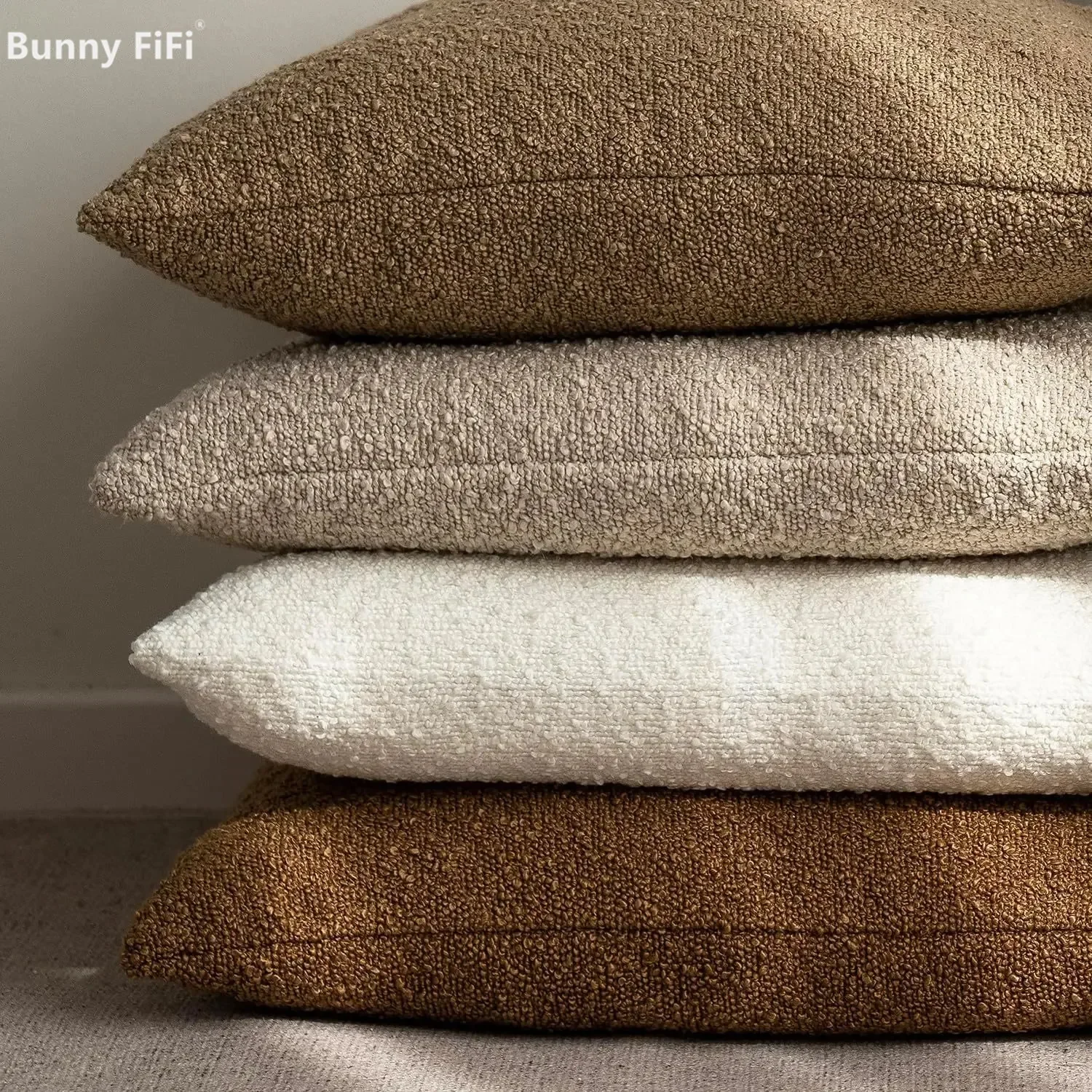 Solid Boucle Throw Cushion Cover Ivory Grey Camel Puffy Soft Design Pillow Cover Texture Couch Pillow Case Cozy 30x50 45x45cm