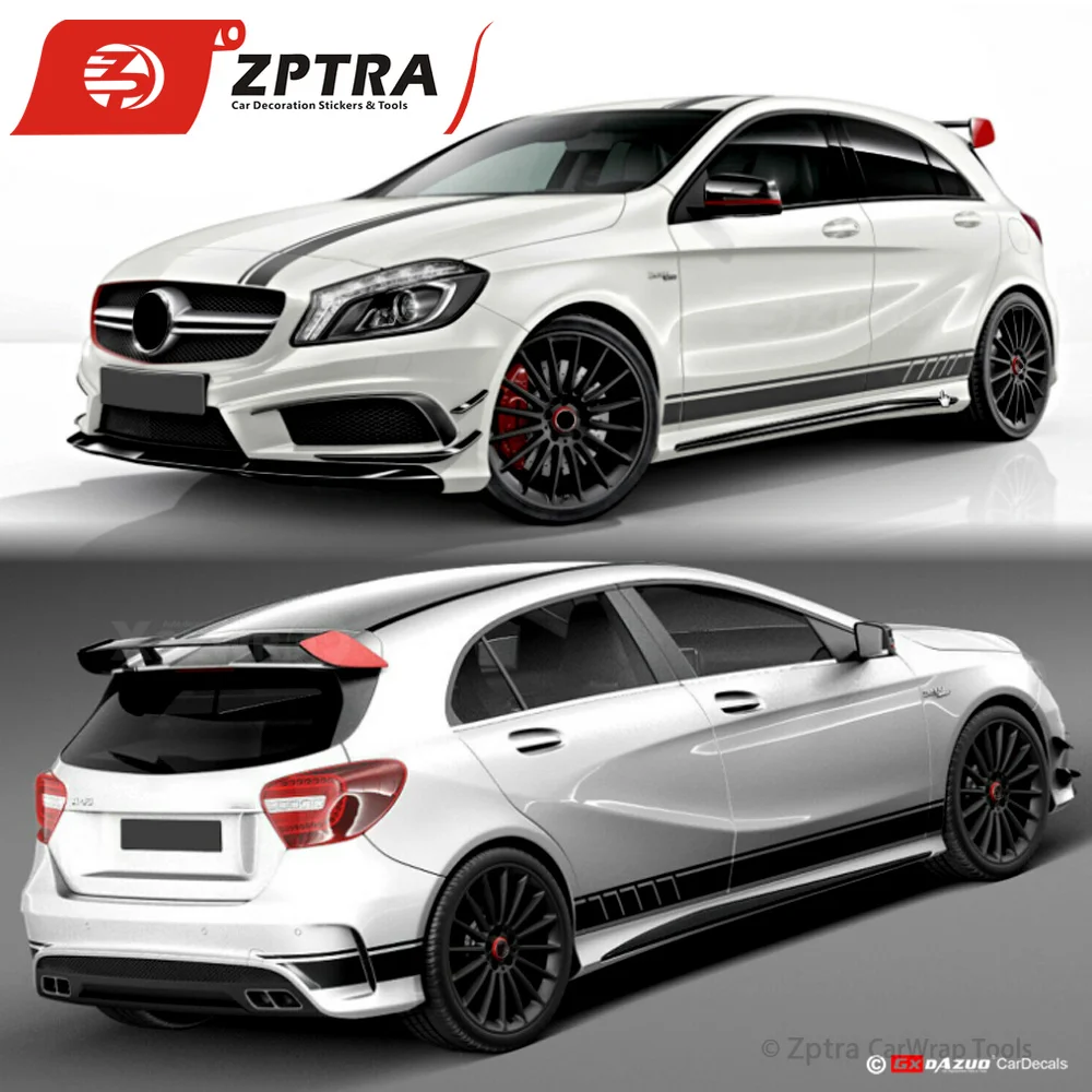 1 set Car Stickers Car Side Stripes Skirt Decals Sticker Matte Black For Mercedes Benz A Class W176 A180 A200 A250 A45 AMG