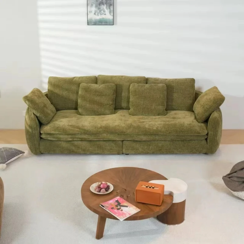Modern light luxury seat sofa, cream tone, green cloud embellishment